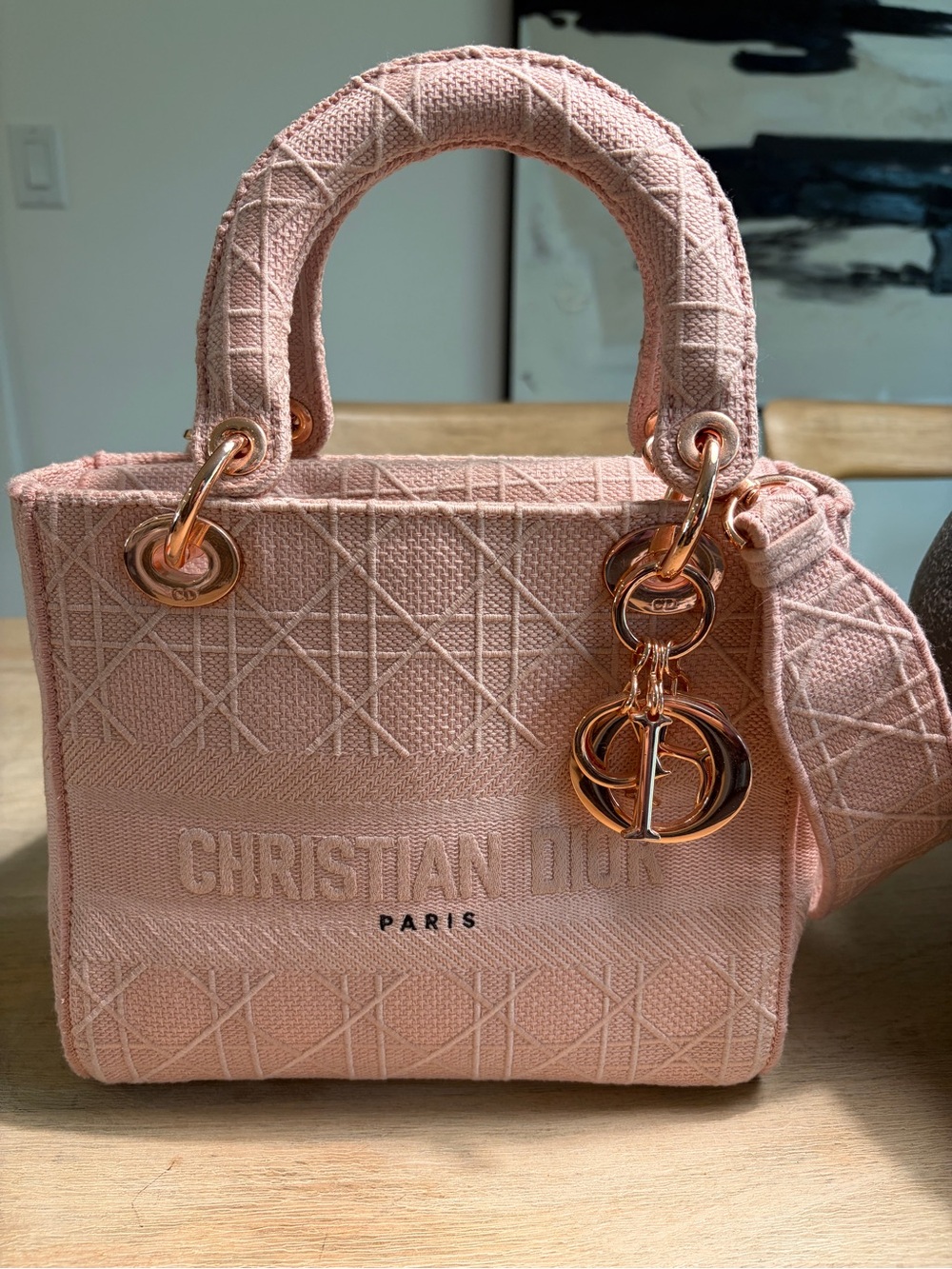Canvas Embroidered Light Pink Lady Dior Bag